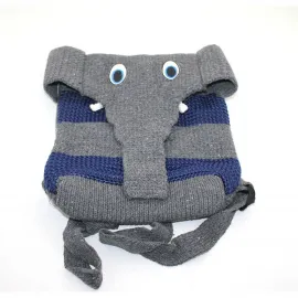 Mahendra Sevimli Fil Desenli Gri Mavi Örgü Çocuk Sırt Çantası - Eğlenceli ve Fonksiyonel