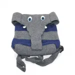 Sevimli Fil Tasarımlı Örgü Çocuk Sırt Çantası - Mavi Gri Çizgili Anaokulu ve Kreş İçin İdeal