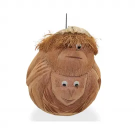 Doğal Hindistan Cevizi Kabuğu Maymun Aile Asmalı Dekoratif Biblo 18 cm El Yapımı