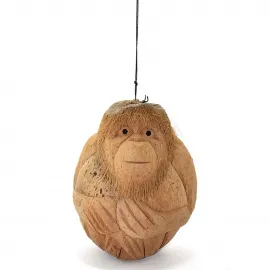 El Yapımı Doğal Hindistan Cevizi Maymun Büstü Dekoratif Obje | Etnik Tasarım Asma Biblo