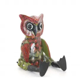 Canlı Renkli El Yapımı Ahşap Sallanan Baykuş Biblo Figürü Ev ve Ofis Dekorasyonu