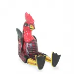 El Yapımı Ahşap Dekoratif Kırmızı Horoz Biblo Salanan Oturan Figür - Canlı Ev Dekoru