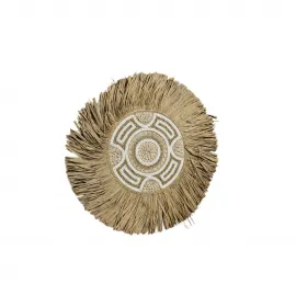 El Yapımı Doğal Hasır Duvar Panosu | Bohem Boncuklu ve Deniz Kabuklu Dekoratif Obje 50cm