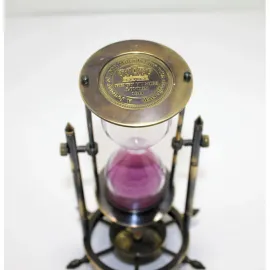 Vintage Pirinç Pusulalı Kum Saati - Nostaljik Masaüstü Dekorasyon Objesi