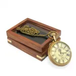 Antika Görünümlü Marin Temalı Ahşap Kutulu Köstekli Saat | Dekoratif Cep Saati