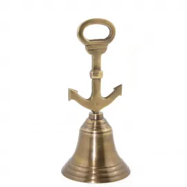 Deniz Temalı Antika Görünümlü 17.5 cm Pirinç Çapalı El Çanı Ev ve Ofis Dekorasyonu İçin Eşsiz Bir Hediye
