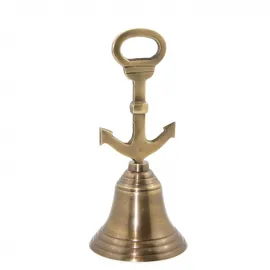 Deniz Temalı Antika Görünümlü 17.5 cm Pirinç Çapalı El Çanı Ev ve Ofis Dekorasyonu İçin Eşsiz Bir Hediye
