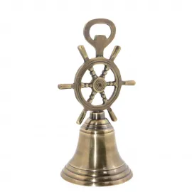 Antik Görünümlü Pirinç Dümen Şekilli Masaüstü El Çanı ve Şişe Açacağı – Denizci Temalı Dekoratif Hediye