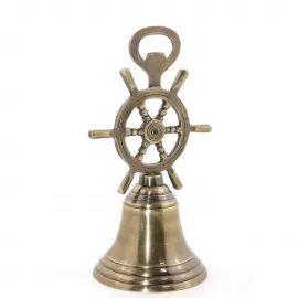 Antik Görünümlü Pirinç Dümen Şekilli Masaüstü El Çanı ve Şişe Açacağı – Denizci Temalı Dekoratif Hediye