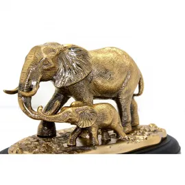 Elegans Pirinç Fil Biblosu: Anne ve Yavru Fil Heykeli, Ev ve Ofis Dekorasyonu için Sanatsal Dokunuş
