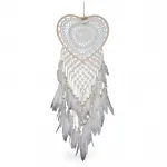 Ruhunuzu Okşayan El Yapımı Beyaz Tüylü Kalpli Düş Kapanı | Bohem Duvar Dekoru