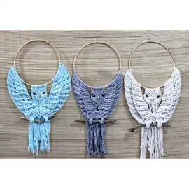 El Yapımı Makrome Baykuş Duvar Süsü 80 cm Büyük Boy Dekoratif Düş Kapanı Bohem Figür