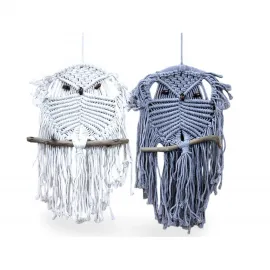 El Yapımı Makrome Baykuş Duvar Dekoru Seti | Bohem Düş Kapanı Tasarımı Beyaz Gri