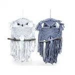 El Yapımı Makrome Baykuş Duvar Süsü & Düş Kapanı | Bohem Ev Dekorasyonu - Beyaz & Gri Set