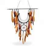 El Yapımı Ok Yayı Formunda Bohem Düş Kapanı Turuncu Tüylü Duvar Dekoru