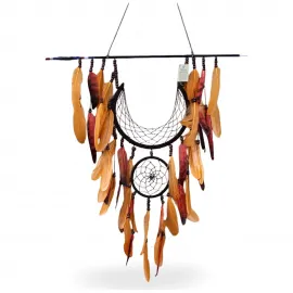 Ok Yayı Tasarımlı El Yapımı Büyük Boy Düş Kapanı | Turuncu Tüylü Etnik Duvar Dekoru