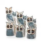 El Yapımı Ahşap Baykuş Ailesi Seti 3'lü Dekoratif Biblo | 30-40-50 cm Ev Dekoru