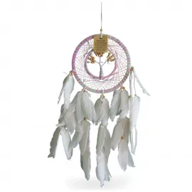 El Yapımı Pastel Renklerde Ağaç Hayatı Motifli Tüylü Rüya Kapanı Düş Kapanı Dream Catcher