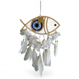 Deniz Temalı Balık Tasarımlı Nazar Boncuklu El Yapımı Dekoratif Düş Rüya Kapanı