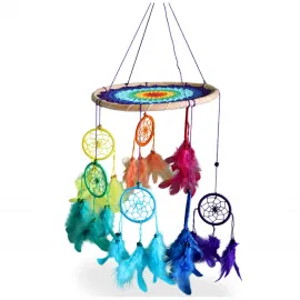 Gökkuşağı Renklerinde El Yapımı Rüya Kapanı Düş Kapanı | Ev ve Oda Dekorasyonu Dream Catcher