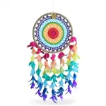 El Yapımı Gökkuşağı Renkli Tüylü Büyük Boy Düş Kapanı Rüya Kapanı Duvar Dekoru