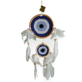 El Yapımı Nazar Boncuklu Düş Kapanı | Dekoratif Mavi Beyaz Rüya Kapanı Dream Catcher Ev Ofis Aksesuarı