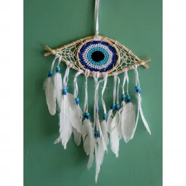 El Yapımı Nazar Boncuğu Göz Tasarımlı Otantik Rüya Kapanı Düş Kapanı Duvar Dekoru