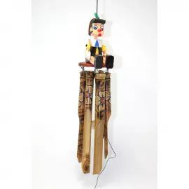 El Yapımı Pinokyo Figürlü Dekoratif Bambu Rüzgar Çanı 60 Cm - Eşsiz Ev ve Bahçe Aksesuarı