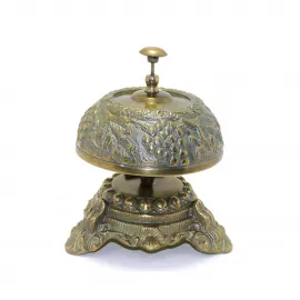 Antika Görünümlü Tamamı Pirinç Üzüm Desenli Resepsiyon Zili - Otel ve Ev Dekorasyonu İçin Şık Masa Zili