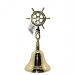 Nostaljik Pirinç Dümen Motifli El Çanı 23x10 Cm | Deniz Temalı Dekoratif Ofis Masa Zili