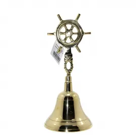 Nostaljik Pirinç Dümen Motifli El Çanı 23x10 Cm | Deniz Temalı Dekoratif Ofis Masa Zili