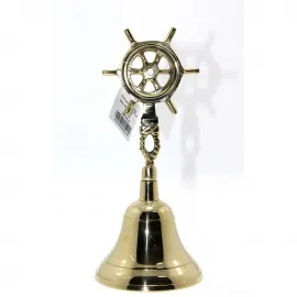 Nostaljik Pirinç Dümen Motifli El Çanı 23x10 Cm | Deniz Temalı Dekoratif Ofis Masa Zili