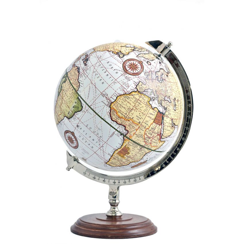 Dekoratif Beyaz Atlas Yerküre Ahşap Kaideli Dekoratif Beyaz Atlas Yerküre Ahşap Kaideli