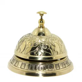 El İşçiliği Pirinç Resepsiyon Çanı, Masa Servis ve Dekoratif Otel Zil Modeli 12x12 cm