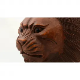 El Yapımı Maun Ağacı Aslan Biblosu | Otantik Ahşap Dekoratif Ev Ofis Objesi