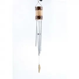 El Yapımı Bambu ve Metal Rüzgar Çanı | Hasır Dokulu Dekoratif Bahçe Balkon Aksesuarı
