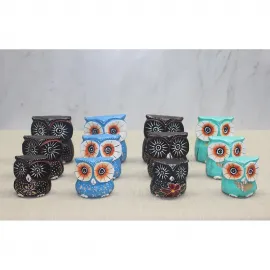 El Yapımı Ahşap Baykuş Dekoratif Figürler | Renkli ve Şık Ev Ofis Bibloları