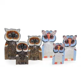 El Yapımı Ahşap Dekoratif Üçlü Baykuş Biblo Seti 20-25-30 cm – Otantik Ev Dekorasyonu