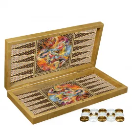 Özel Tasarlanmış Hatem Sanatı Lüks Tavla Seti | El Yapımı Ahşap Dekoratif Oyun