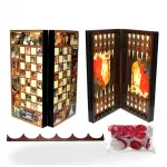 Sanatsal Kaplumbağa Terbiyecisi Temalı 2'si 1 Arada Lüks Tavla ve Satranç Oyun Seti