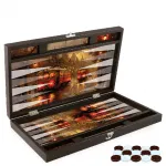 Lüks Derili Trendy Tramvay Tasarımı Tavla Seti | Şehir Manzaralı Sanatsal Backgammon | Özel Hediyelik