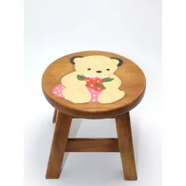 Sevimli Aslan Yüzlü El Yapımı Ahşap Çocuk Taburesi - Küçük Boy Dekoratif Oturak