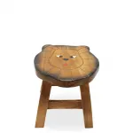 Sevimli Aslan Yüzlü El Yapımı Ahşap Çocuk Taburesi - Küçük Boy Dekoratif Oturak