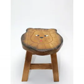 Sevimli Ayıcık Figürlü Ahşap Çocuk Taburesi - Büyük Boy Çocuk Odası Dekoru