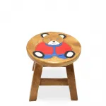 Sevimli Ayıcık Figürlü Ahşap Çocuk Taburesi - Büyük Boy Çocuk Odası Dekoru