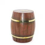 Pirinç Destekli Ahşap Fıçı Kumbara 18 Cm - Dekoratif Tasarruf Kutusu Hediyelik