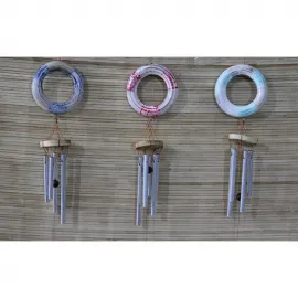 Dekoratif Ahşap Detaylı Metal Rüzgar Çanı | Şık Tasarım ve Huzurlu Sesler