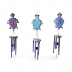 Dekoratif Ahşap Kaplumbağa Üstlü Metal Rüzgar Çanı | El Yapımı Bahçe Balkon Hediyelik