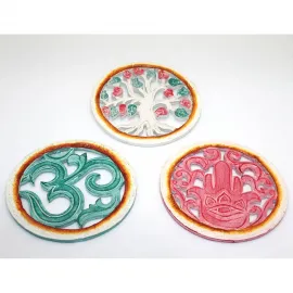 Spiritüel Ahşap Duvar Panosu | Om, Hayat Ağacı, Hamsa Motifli El Yapımı Dekoratif 20 cm Obje