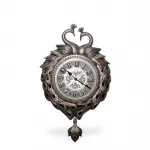 Zarif Gümüş Tonlu Lüks Dekoratif Tavuskuşu Çifti Temalı Duvara Asmalı Salon Saati